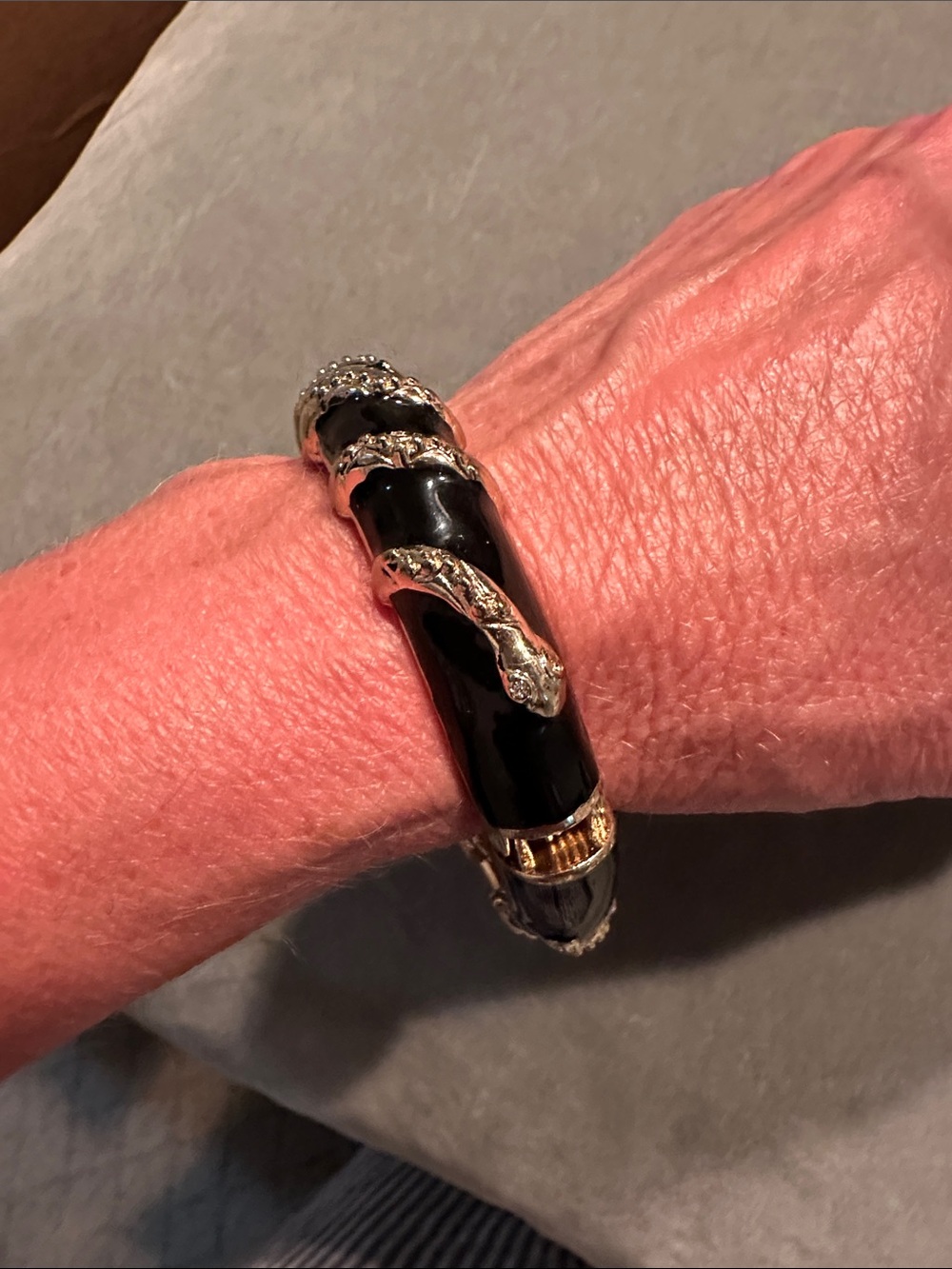 Black Enamel and Gold-Tone Snake Wrap Bracelet